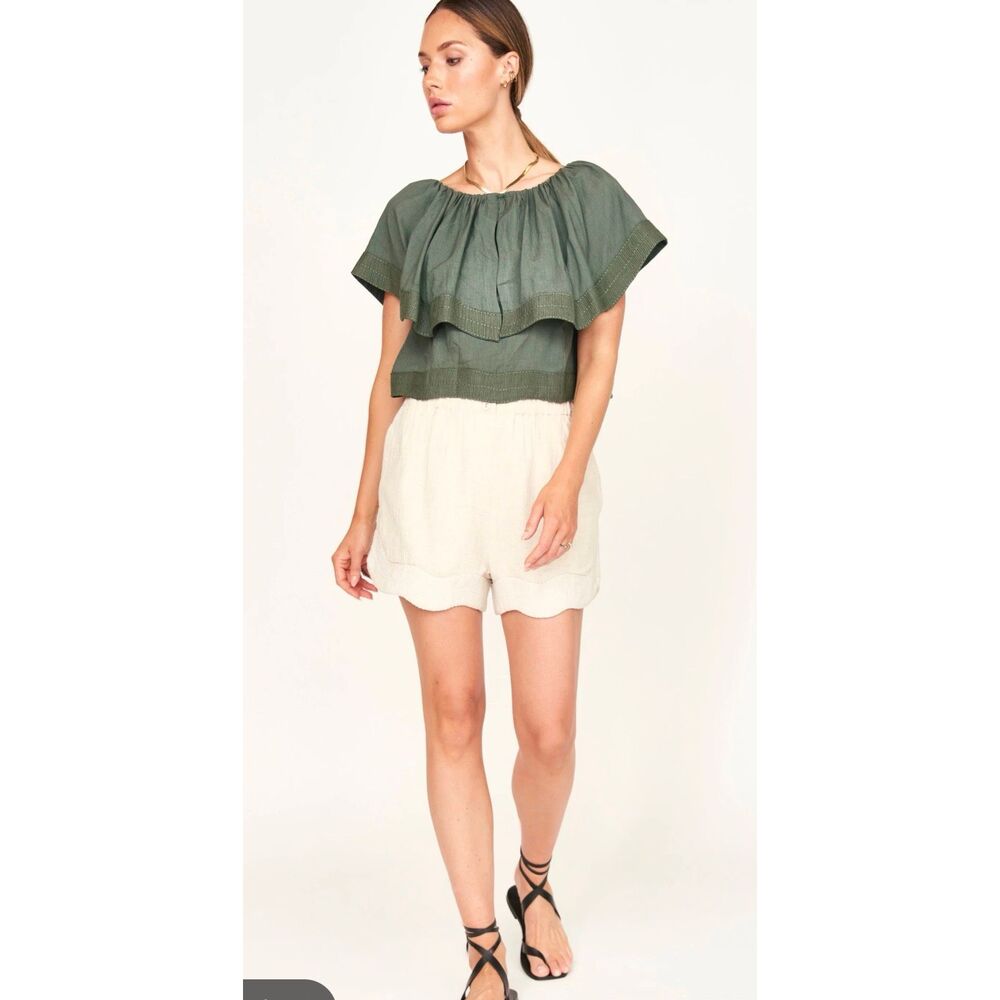 MIRTH PONDICHERRY TOP IN VERDE FOSSIL Coastal Lightweight Blouse $238 XS